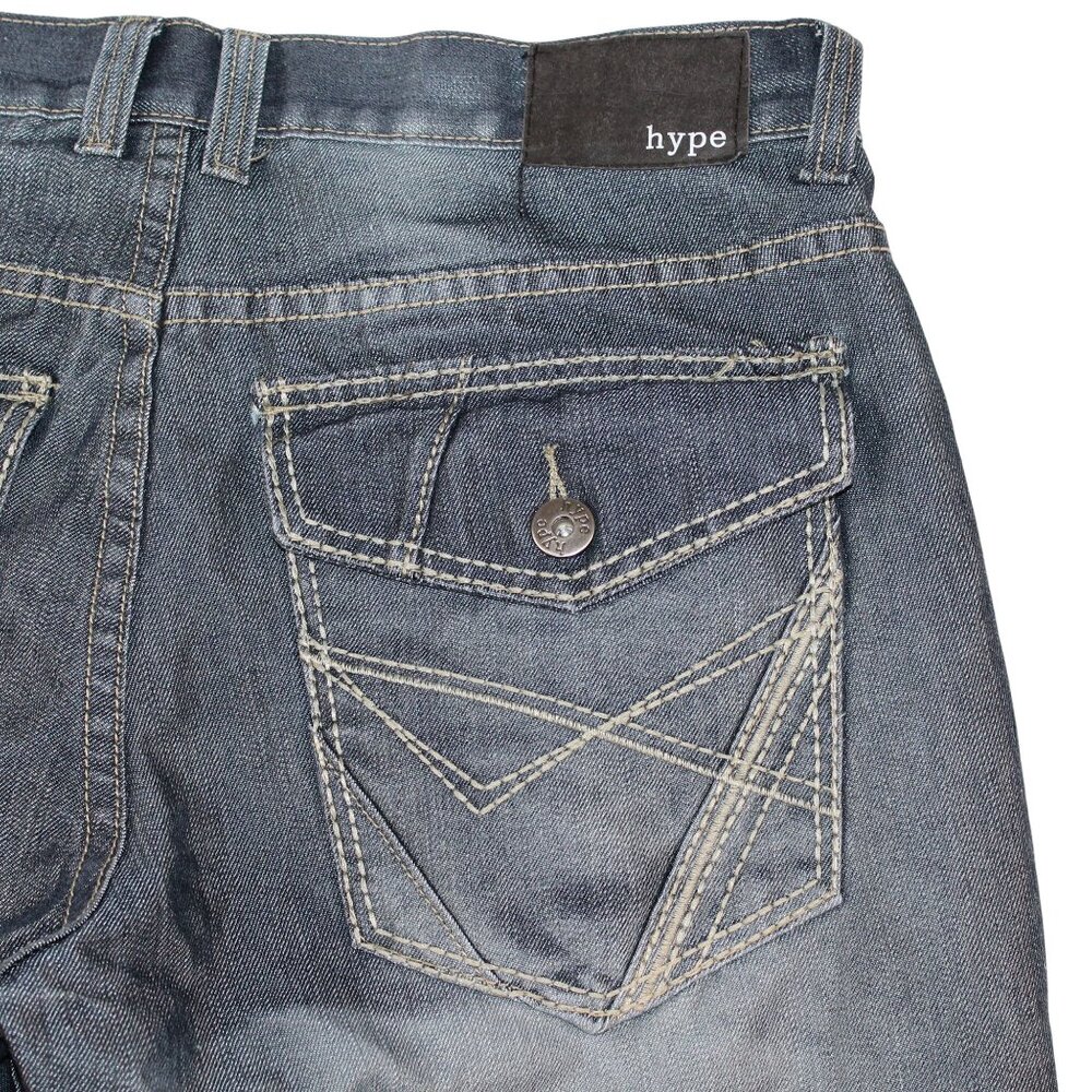 Hype Mens Sz 32 X 32 Medium Wash Denim Blue Jeans Straight Leg Decorated Pockets - Picture 5 of 15